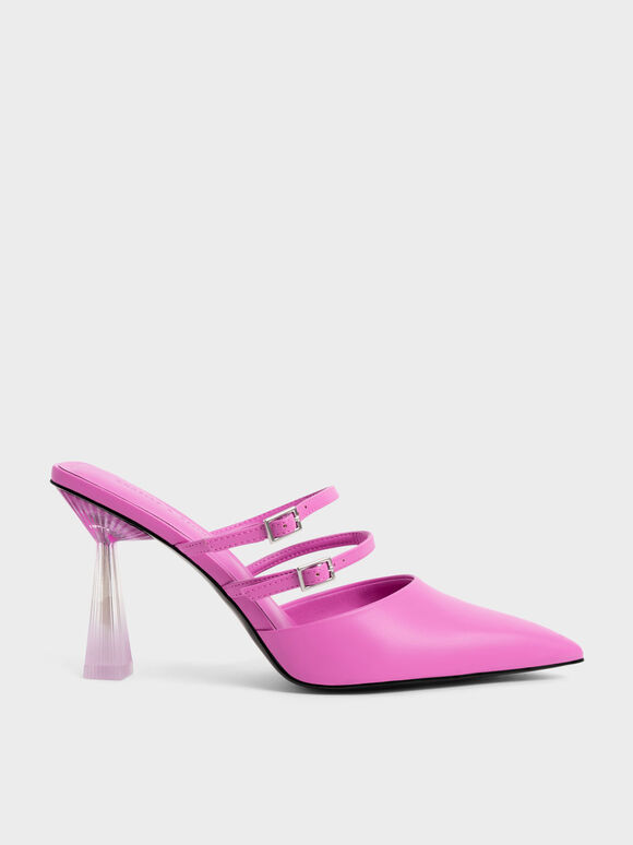 Sepatu Mules Strappy Slant Heel, Pink, hi-res