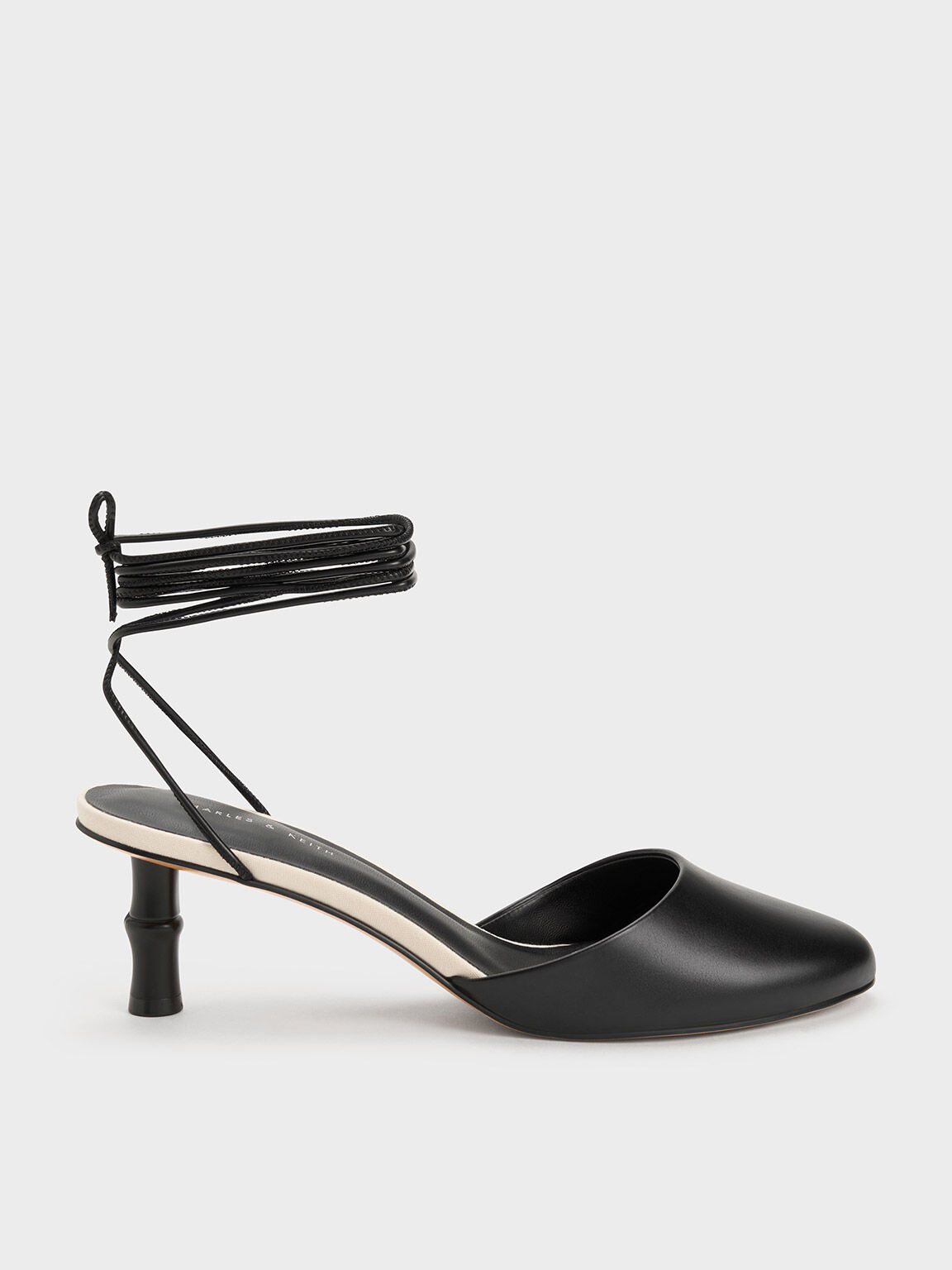 Sepatu Pumps Tie-Around Bamboo Heel, Black, hi-res