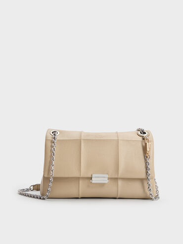 Tas Bahu Chain-Strap Quilted Delfina, Sand Beige, hi-res