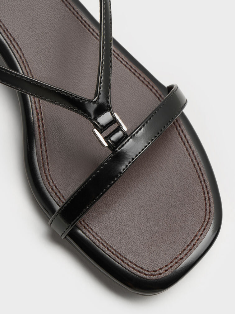 V-Strap Heeled Slingback Sandals, Black Box, hi-res