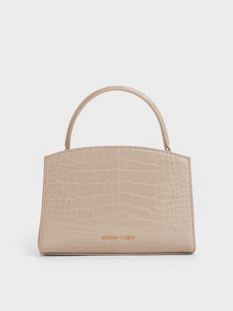 Tas Top Handle Belted Croc-Effect Aubrielle, Taupe, hi-res