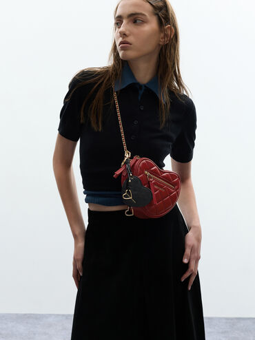 Tas Selempang Quilted Heart Pafutto, Tomato Red, hi-res