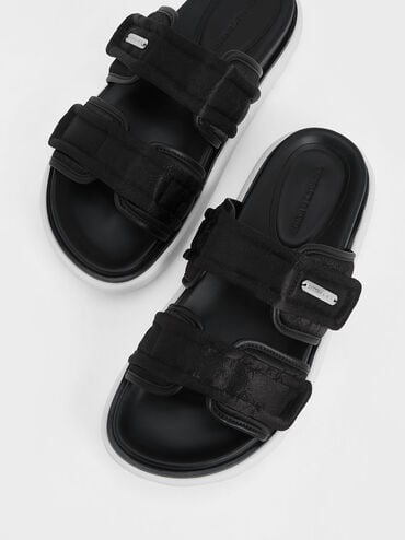 Clementine Recycled Polyester Sports Sandals, Black Textured, hi-res