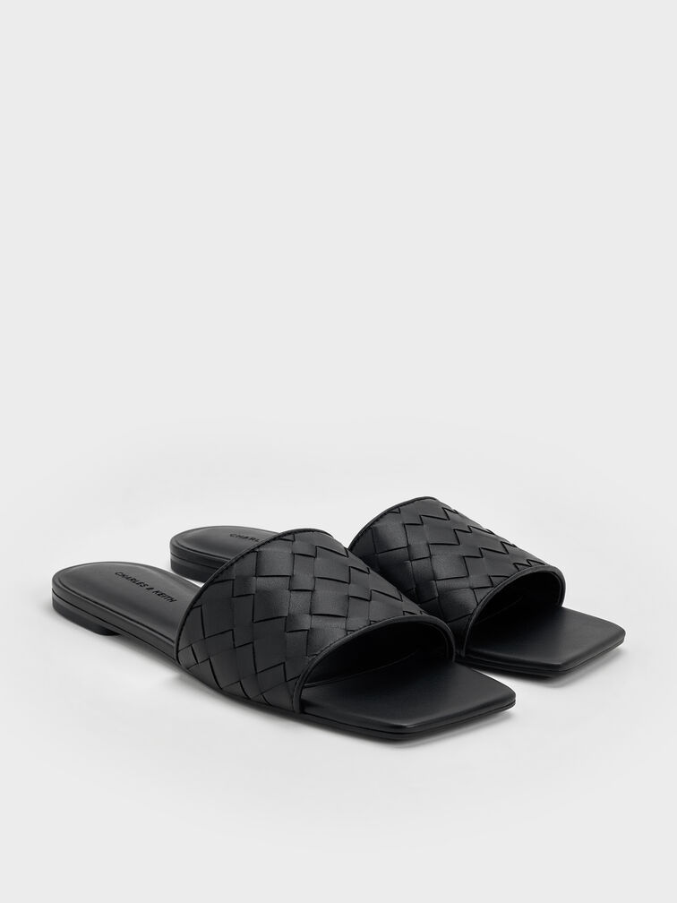 Sandal Slide Woven, Black, hi-res