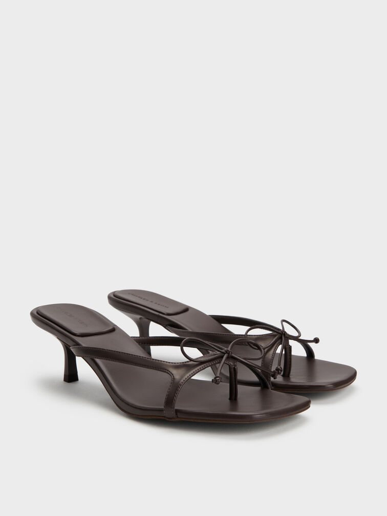 Bow Thong Kitten Heels, Dark Brown, hi-res