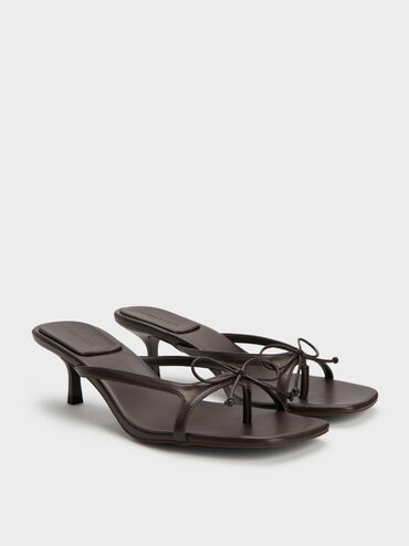 Bow Thong Kitten Heels, Dark Brown, hi-res
