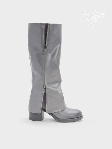 Louise Burnished Knee-High Boots, Light Grey, hi-res