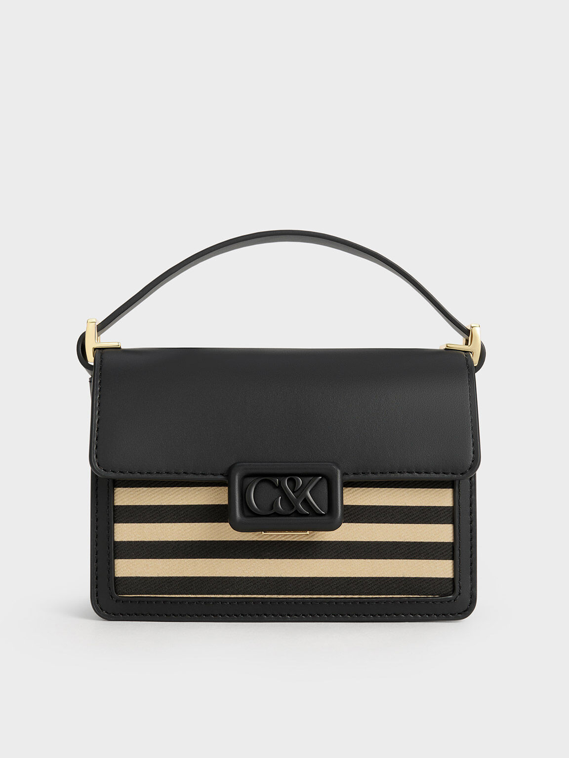 Multicoloured Leather Canvas Striped Boxy Bag CHARLES KEITH ID