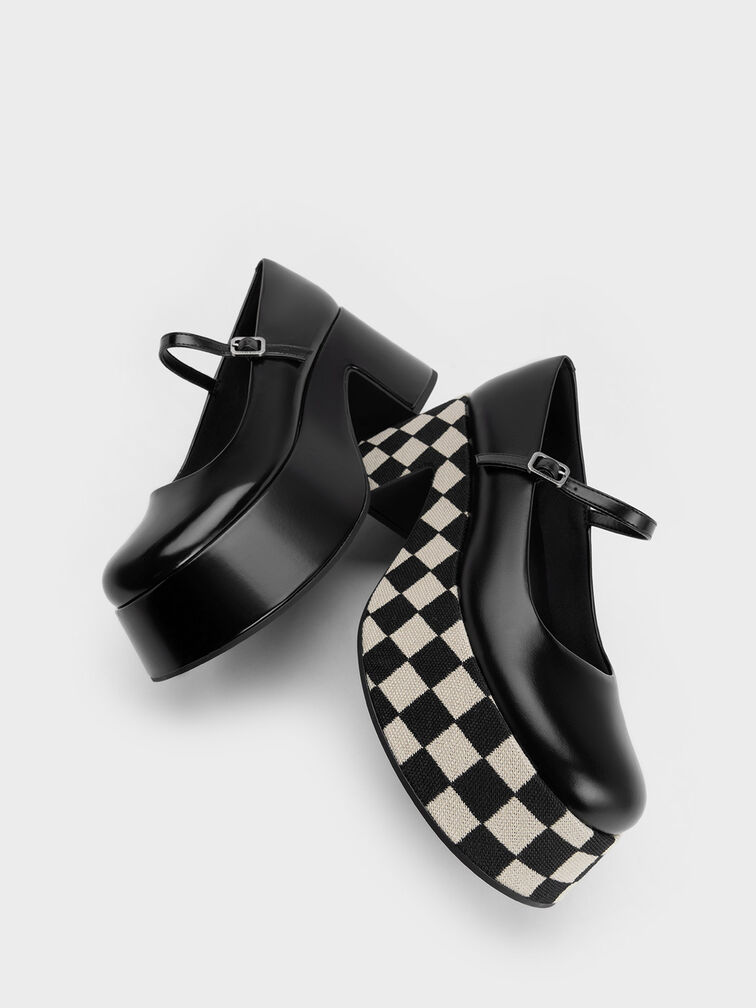Sepatu Mary Janes Checkered Platform, Multi, hi-res
