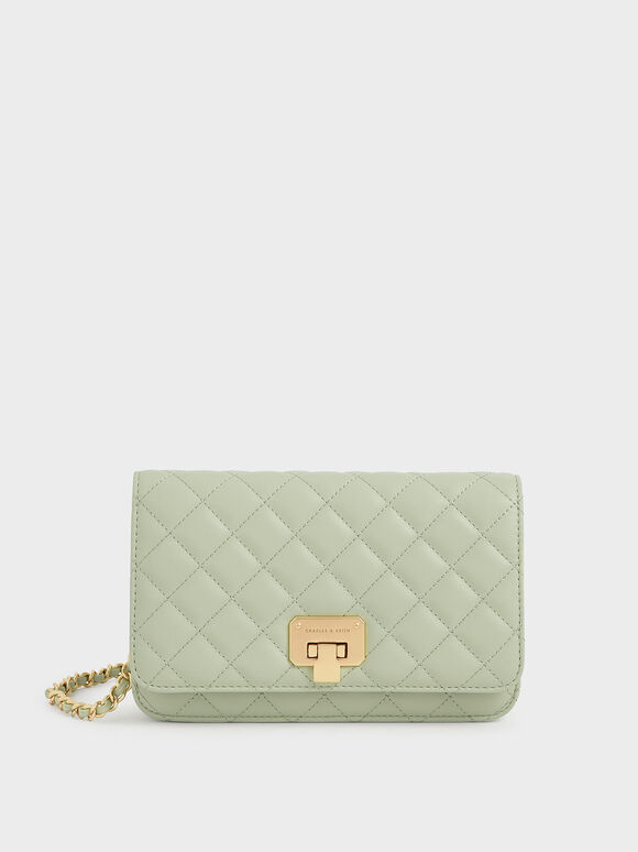 Tas Clutch Quilted Push-Lock, Mint Green, hi-res