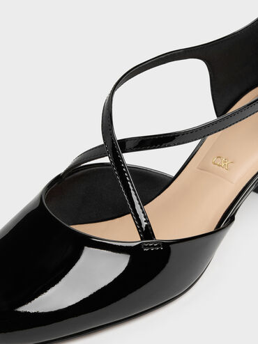 Sepatu Pumps Crossover Leather Patent, Black Patent, hi-res