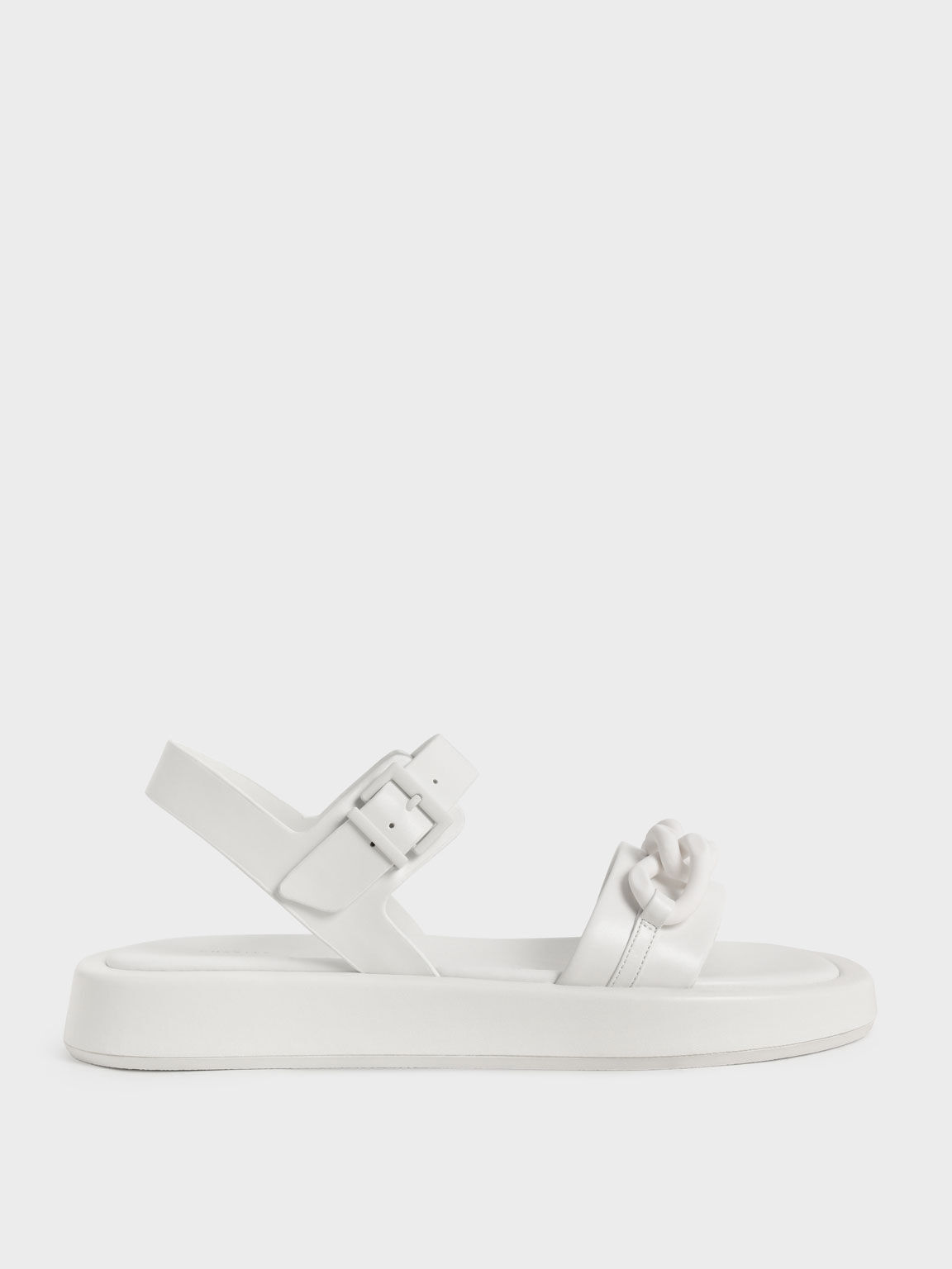 Sandal Ankle Strap Padded Chunky Chain-Link, White, hi-res