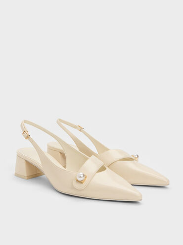 Sepatu Pumps Slingback Pearl Marie, Cream, hi-res