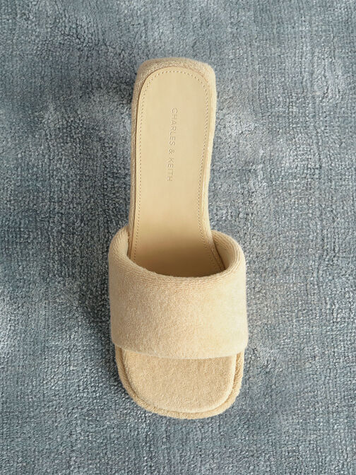 Sepatu Mules Curved-Heel Loey Textured, Beige, hi-res