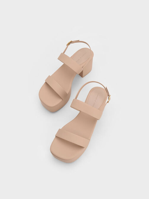 Double Strap Platform Slingback Sandals, Beige, hi-res