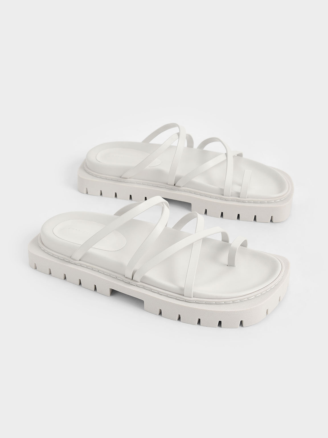 Sandal Strappy Cleated Sole, White, hi-res