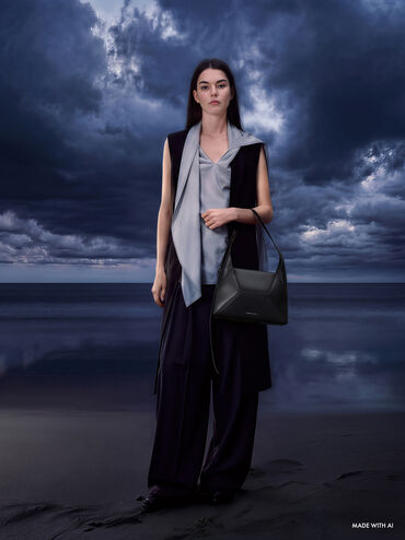 Nasrin Geometric Hobo Bag, Noir, hi-res