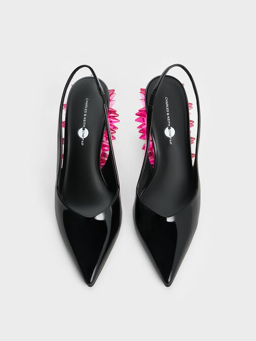 Sepatu Slingback Wedges Patent Spike-Heel, Fuchsia, hi-res