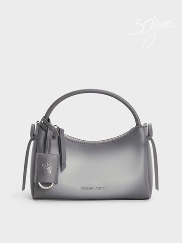 Hazel Burnished Bow Top Handle Bag, Grey, hi-res