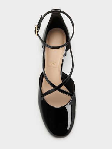 Sepatu Pumps Crossover Leather Patent, Black Patent, hi-res