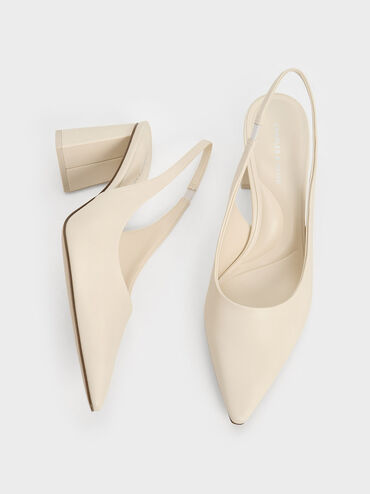 Sepatu Slingback Pumps Trapeze Heel Teagan Elastane, Chalk, hi-res