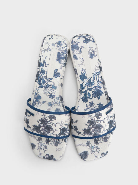 Sandal Slide Floral-Print, Blue, hi-res