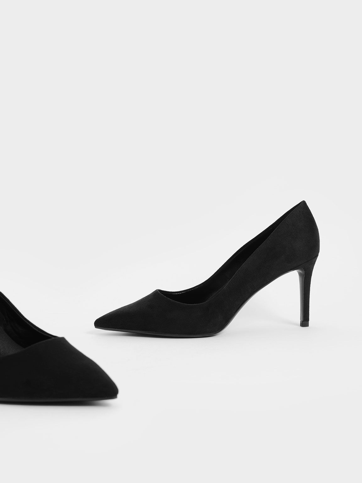Sepatu Textured Pointed Toe Stiletto Pumps, Black Textured, hi-res