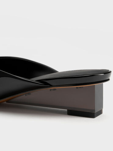 Sepatu Wedge Mules Translucent-Heel Patent, Black Patent, hi-res