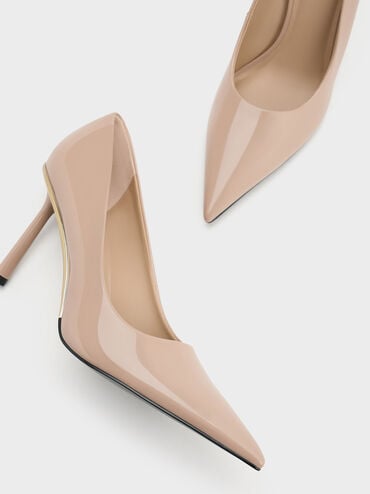 Patent Pointed-Toe Stiletto Heels, Nude, hi-res