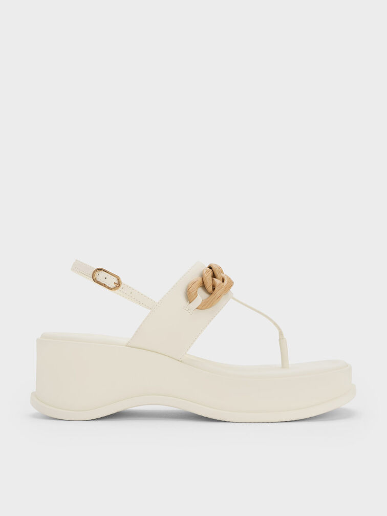 Chain-Link Thong Sandals, White, hi-res