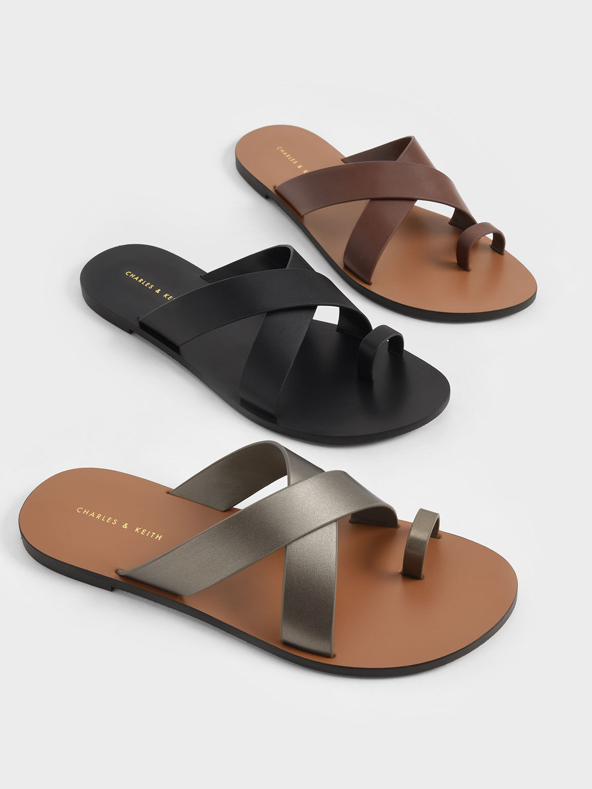 Sandal Flat Toe-Loop Crossover, Bronze, hi-res