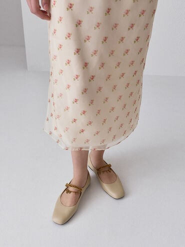 Sepatu Flats Mary Jane Charm Double Chain, Chalk, hi-res