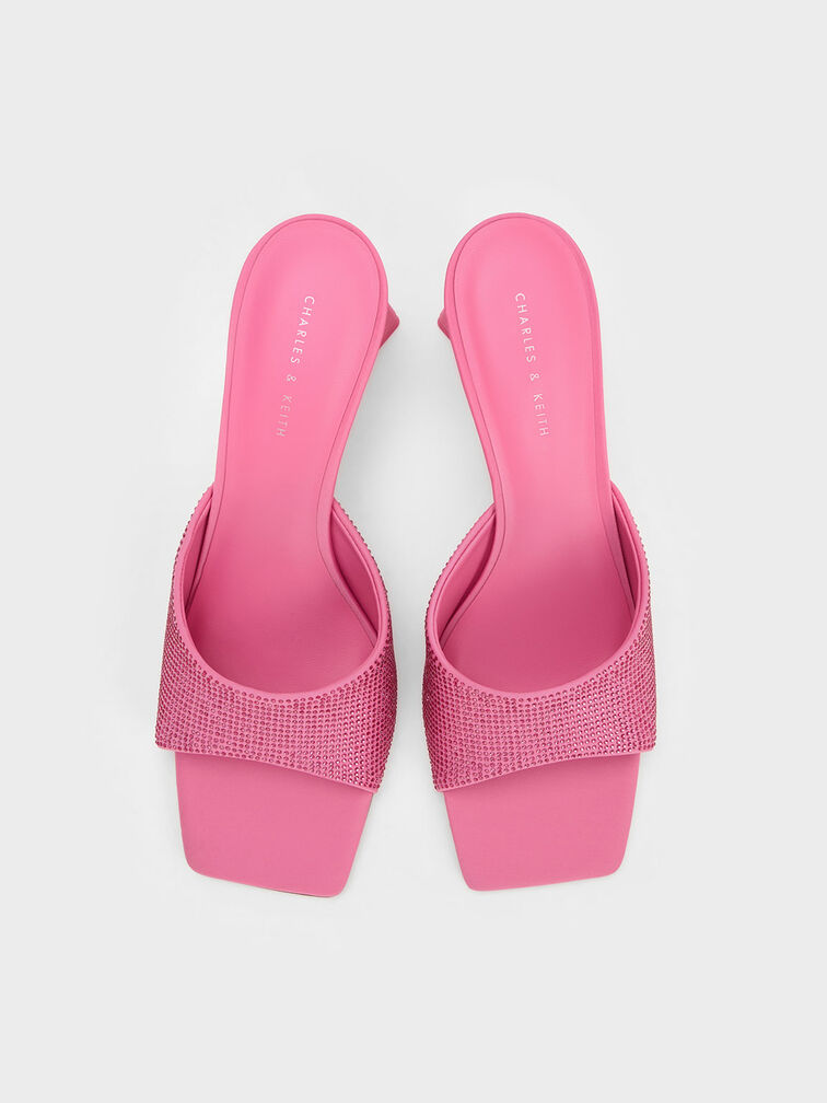 Sepatu Mules Gem-Embellished Geometric, Pink, hi-res