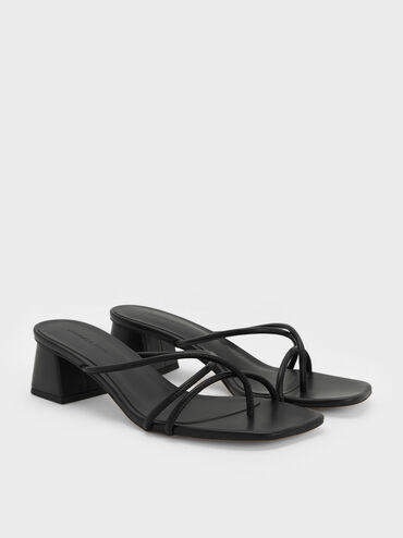 Sandal Block-Heel Toe-Ring Strappy, Black, hi-res