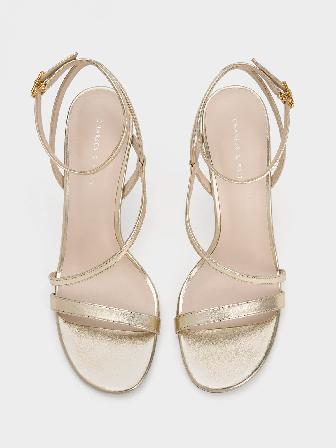 Sandal Strappy Heeled Asymmetric, Gold, hi-res