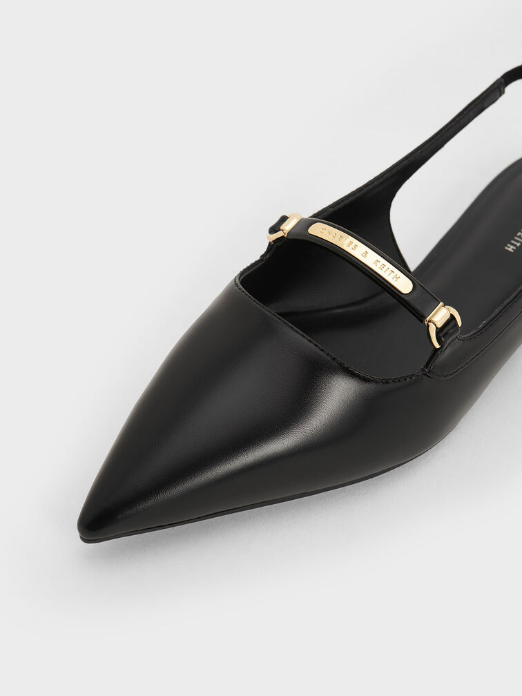 Sepatu Flats Slingback Metallic Bar Accent, Black, hi-res