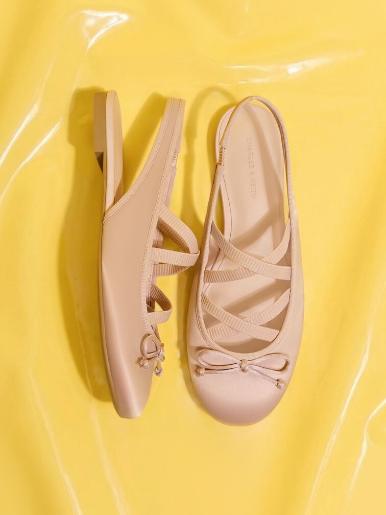 Sepatu Flats Ballet Slingback Crossover Satin, Light Pink, hi-res