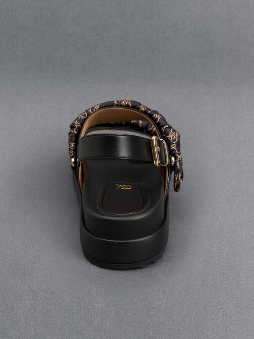 Sandal Ruched-Strap Leather, Black, hi-res