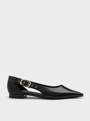 Buckled Cut-Out Ballet Flats, Black, hi-res