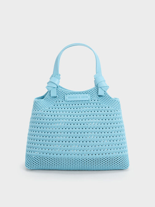 Tas Tote Bag Knitted Ida Knotted Handle, Light Blue, hi-res