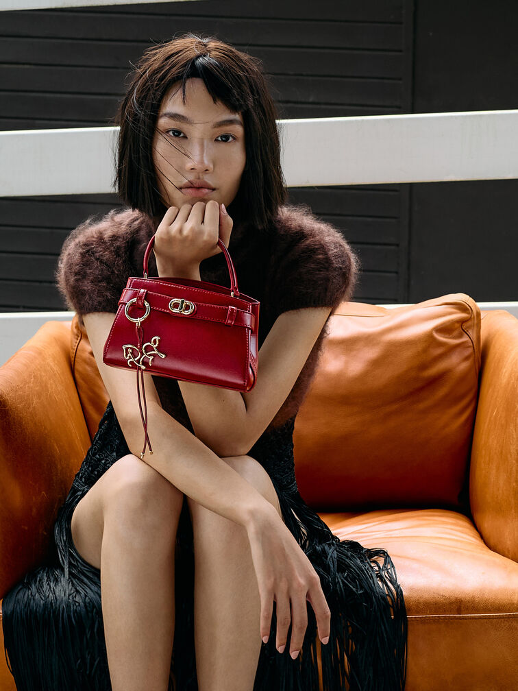 Tas Top Handle Horse-Motif Bow Aubrielle, Tomato Red, hi-res