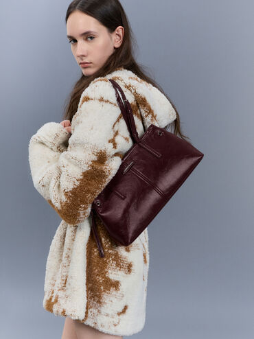 Noane Elongated-Handle Shoulder Bag, Wineberry Red, hi-res