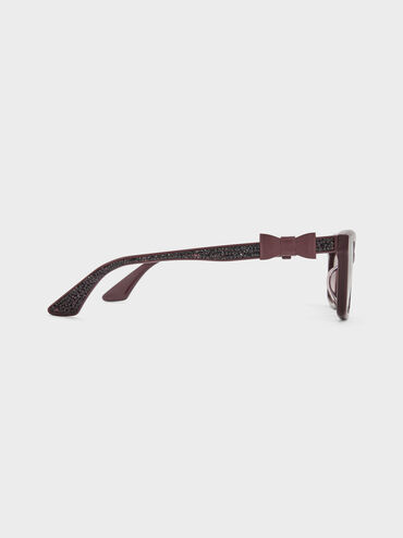 Kacamata Rectangular Bow Tanya, Wineberry Red, hi-res