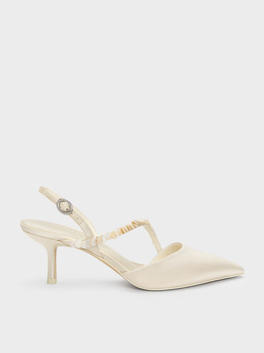Sepatu Pumps Slingback Sequinned Briella, Cream, hi-res