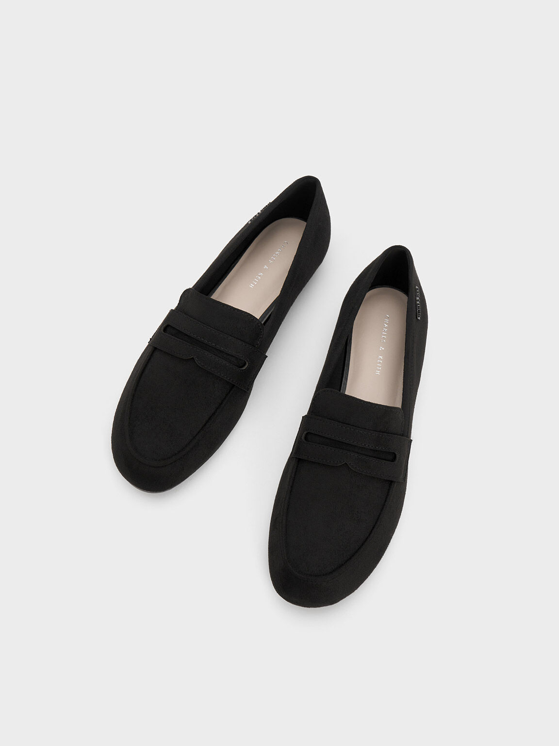 Black Textured Cut Out Almond Toe Penny Loafers CHARLES KEITH ID