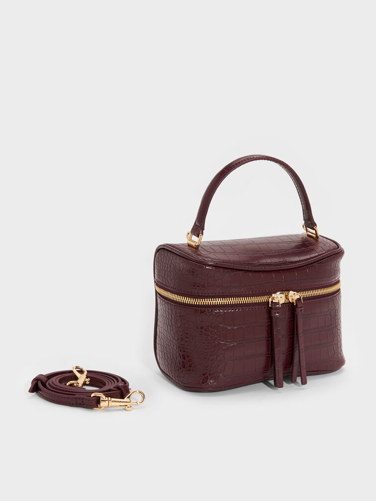 Tas Vanity Croc-Effect Pansy, Wineberry Red, hi-res