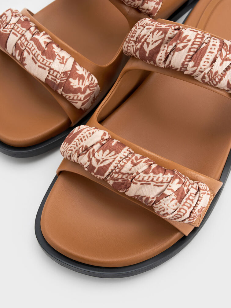 Sandal Double-Strap Printed Tayari Leather, Caramel, hi-res