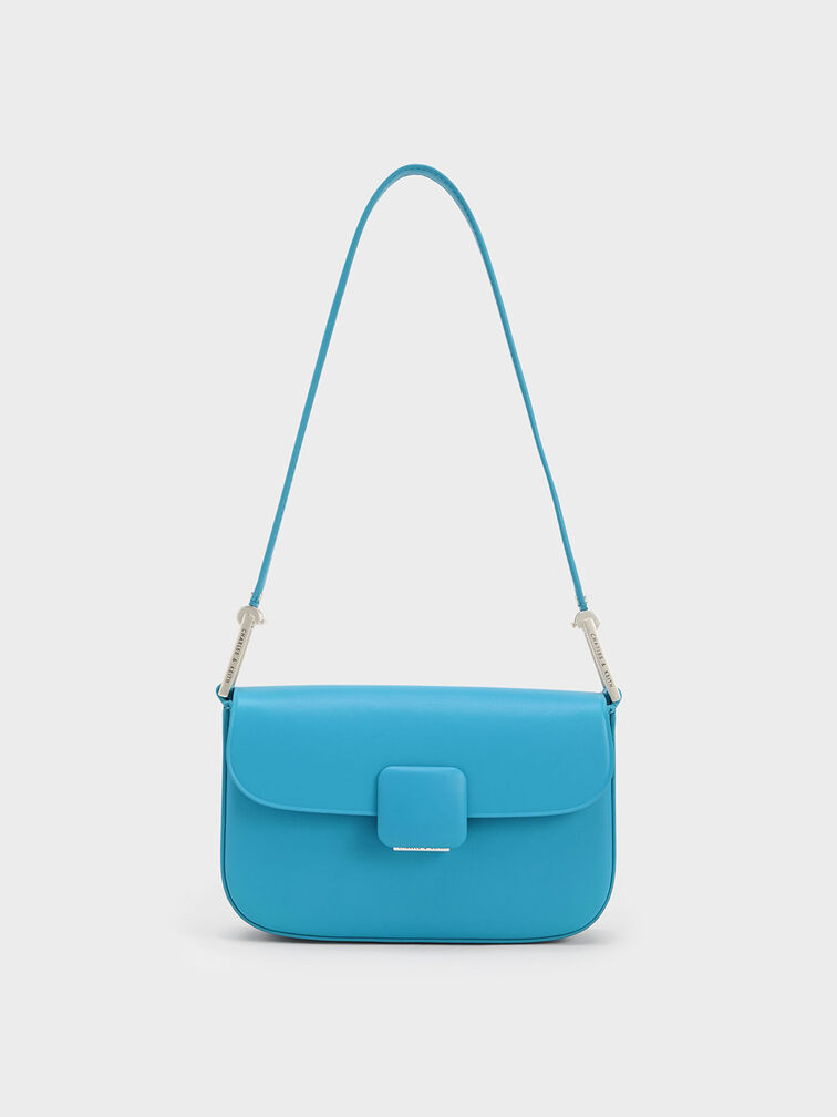 Blue Koa Square Push-Lock Shoulder Bag - CHARLES & KEITH ID