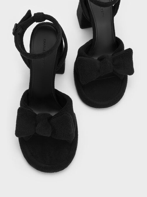 Sandal Bow Ankle-Strap Loey Textured, Black Textured, hi-res