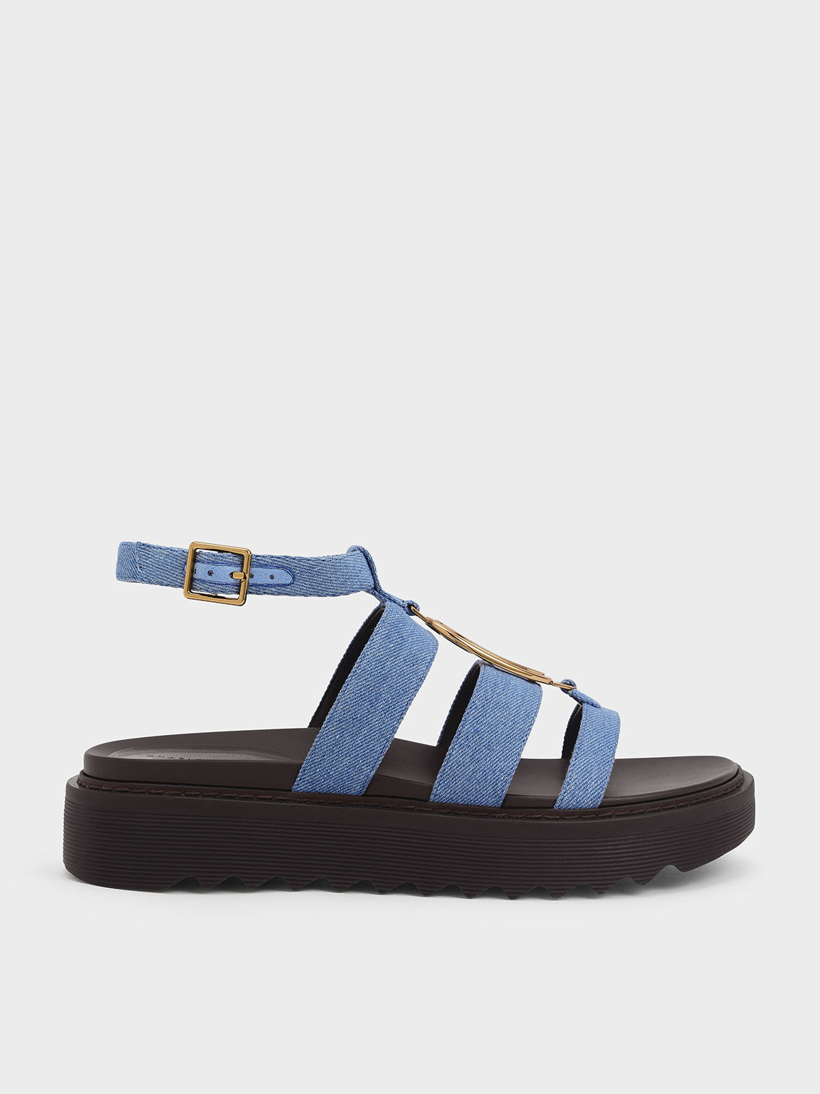 Metallic Accent Denim Flatform Gladiator Sandals, Blue, hi-res